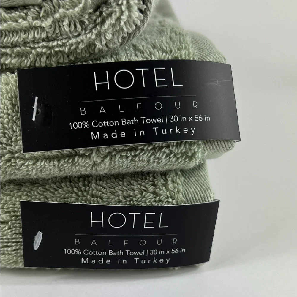 Hotel Balfour Bath Towel Set Sage Green White Stripe Soft Cotton Set of 9 NEW
